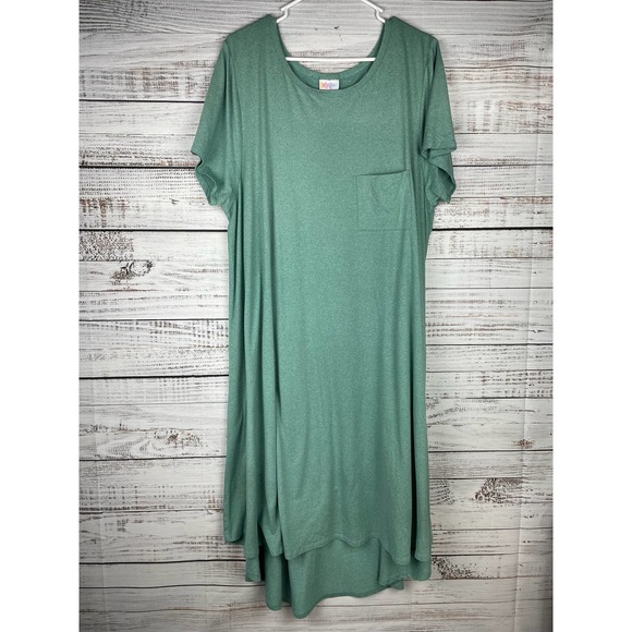 LuLaRoe Dresses & Skirts - LuLaRoe Carly Dress 3XL Solid Green Pocket Swing High Low